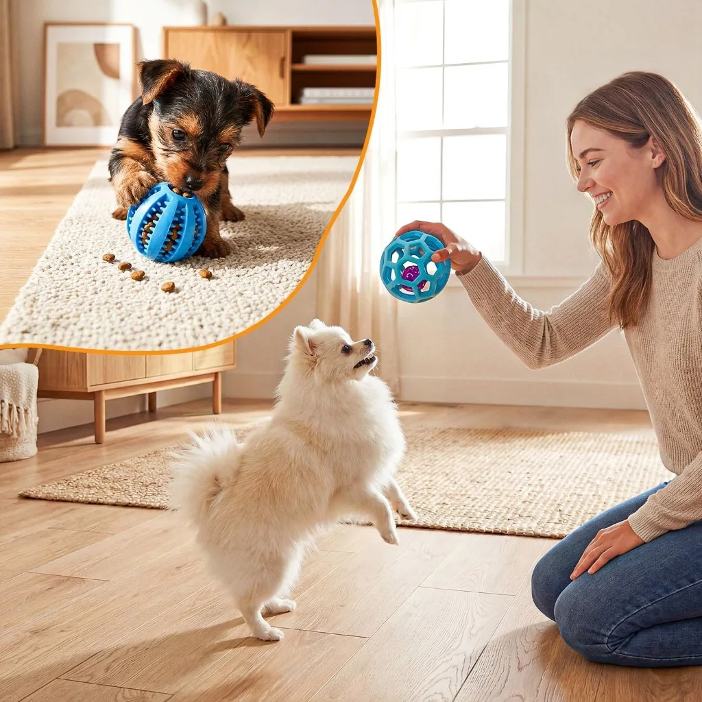 Dog working a sensory puzzle ball during a Sanctuary Session